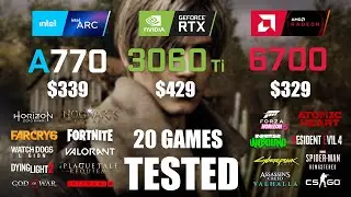 ARC A770 16GB vs RTX 3060Ti 8GB vs RX 6700 10GB | R9 - 7950X3D | 1080p - 20 Games Tested
