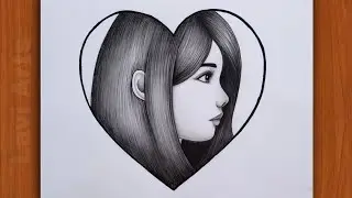 How to draw Girl Face Inside heart - Pencil sketch | Drawing video for beginners | Girl Drawing