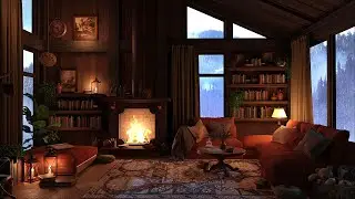 Rainy Night in this Cozy Wooden Cabin | Heavy Rain & Thunder | Warm Fireplace