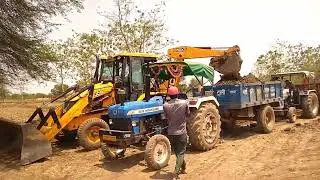 JCB 3dx Loading Mud in Dumper and Tractor | New Holland Tractor | Mahindra and Swaraj Tractor