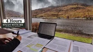 4 HOUR STUDY WITH ME on A RAINY DAY | Background noise, 10 min Break, No music, Study with Merve