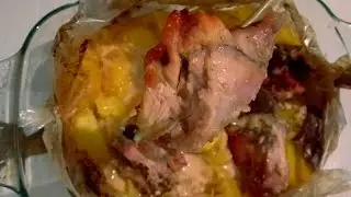Rabbit meat in sour cream cooked in the oven. Simple and delicious