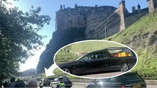 The Queen's coffin passes Edinburgh Castle