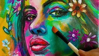Portrait Painting / Abstract Colours in Acrylics