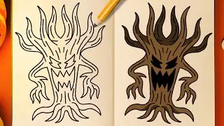 How to draw and colour! A SCARY TREE (Halloween Doodle)