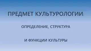 Лекция 1: Определение, структура и функции культуры