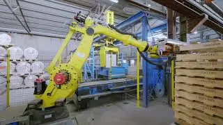 The industrial robot in a packing line/Робот на линии упаковки/Der Roboter in einer Verpackungslinie