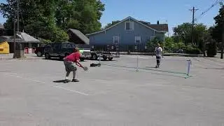 Pickle ball in the parking lot!
