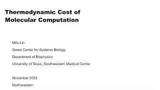 Milo Lin: Thermodynamic Cost of Molecular Computation