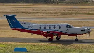 RFDS PC12 VH-LWO Departing RW06L at Jandakot Airport.