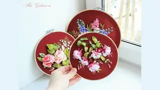 Картины в технике вышивка лентами Ribbon embroidered flower wall decor from RibbonEmbroideryAlsu