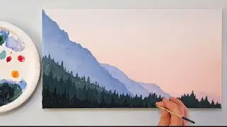 How to Paint a Sunset with Mountains in Acrylics : Easy Painting Demonstration