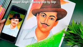 Bhagat Singh Drawing 🇮🇳 with Pencil Colour ll Independence Day drawing🧡🤍💚