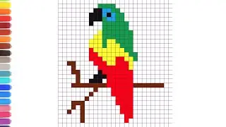 Как нарисовать попугая. Рисунок по клеточкам. How to draw a parrot. Drawing by pixel