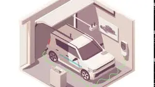 Charging an electric car in the garage. Isometric style. After Effects Animation