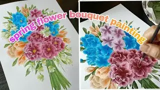 easy method spring flower bouquet painting - acrylic painting