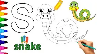 🐍Draw and color the letter S with a Snake | Challeng and teach children letters | draw and color