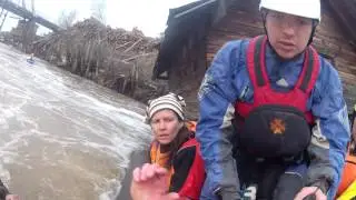 The rescue kayaker caught on the life jacket.