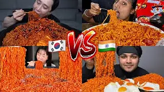 Korean VS Indian 3X SPICY BULDAK NOODLES | Samyang Satisfying BIG BITES ASMR MUKBANG compilation