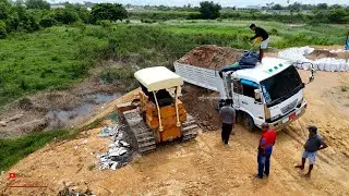 Start a New Project.! Incredible Dump Trucks Back Fail Unload And Komatsu Bulldozer Push Fill Land