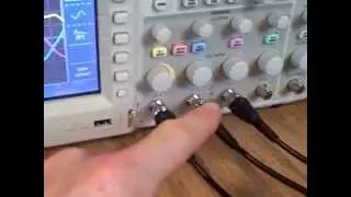 Three-phase sequence shown on an oscilloscope