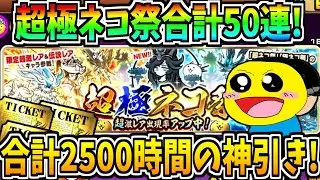 にゃんこ大戦争を2500時間使って集めたレアチケで超極ネコ祭合計50連ガチャ!!神引きの奇跡が起こる!?!-にゃんこ大戦争【超極ネコ祭】【冥護の天女ルナーシャ】