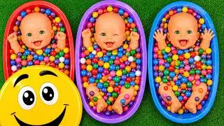 Full of 3 Rainbow BathTubs Candy with M&M's & Magic Slime Cutting Video