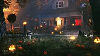 Halloween Street - Night | Spooky Ambience | Fall Autumn Vibes | Nature Background | Unreal Engine
