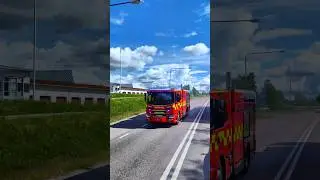 Сирена пожарных Швеции! При выезде движение перекрывается в обе стороны! #truckerinscandinavia