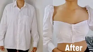 DIY PUFF SLEEVE TOP FROM MEN’S SHIRT | Thrift flip Ep.8 Clothes Transformation | OLD CLOTHES TO NEW