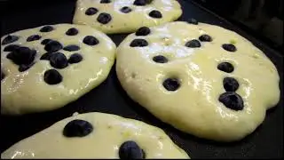 Blueberry pancakes that are a lot like a crepe, less flour than regular cakes