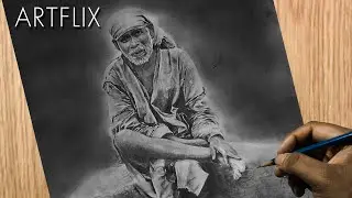 Drawing Sai Baba on (50x36)cm | Comissioned work | ArtFlix  |