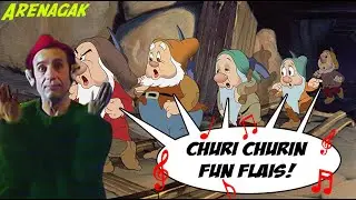 Sete anões da Disney cantando "Churi Churin Fun Flais"