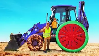 Dad's wheel fell off on a blue tractor, Leo came to the rescue