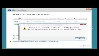 Fix The selected disk has an MBR partition table, On EFI systems
