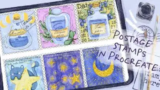 Watercolor Postage Stamps in Procreate and Creating Gold Glitter Texture -Skillshare class preview
