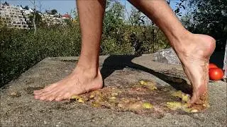 Barefoot crushing fruit