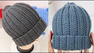 Easy to crochet a beanie hat for men.Free crochet hat tutorial.