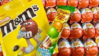 Red-100 Colored Glitter Kinder Joy Satisfying Toys Opening A Lot Of Kinder Joy Chocolate ASMR