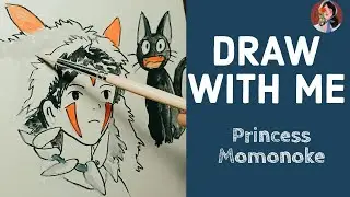 Real Time Process | Draw Princess Momonoke with Me | Line Art