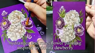 hydrangea and roses flower painting easy and simple method one stroke painting