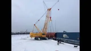 ДЭК-801 на разгрузке резервуара,  масса груза 53тн.