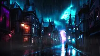 2050 Gothic Steampunk City Rainy Night