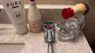 Supermarket Shave-Gillette Fusion 5 Power Razor, Gillette Pure Soap, Old Spice & Ever-Ready Brush.