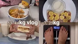 53-44kg vlog | -7.25kg, cabbage & egg sandwich, chicken adobo, banana milk, chicken rice, oats