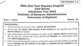 MBA Regular Program | Admission Test 2022 23 | Question | IBA RU
