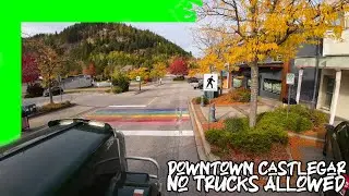 NO TRUCKS ALOWED • Driving a Truck through Downtown Castlegar • Bonus • Super B Trucking Life 🇨🇦