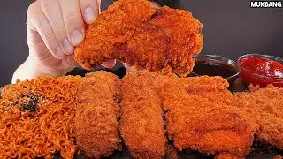 ASMR MUKBANG | Spicy Fried Chicken & Fire Noodles & Cheese Pork Cutlet EATING 불닭볶음면 치즈롤까스 & 치킨 먹방!