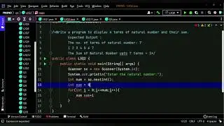 how to display n terms of natural number and their sum.loops in java using loops find sum 