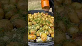 How to properly fry new potatoes over an open fire in a cast iron skillet